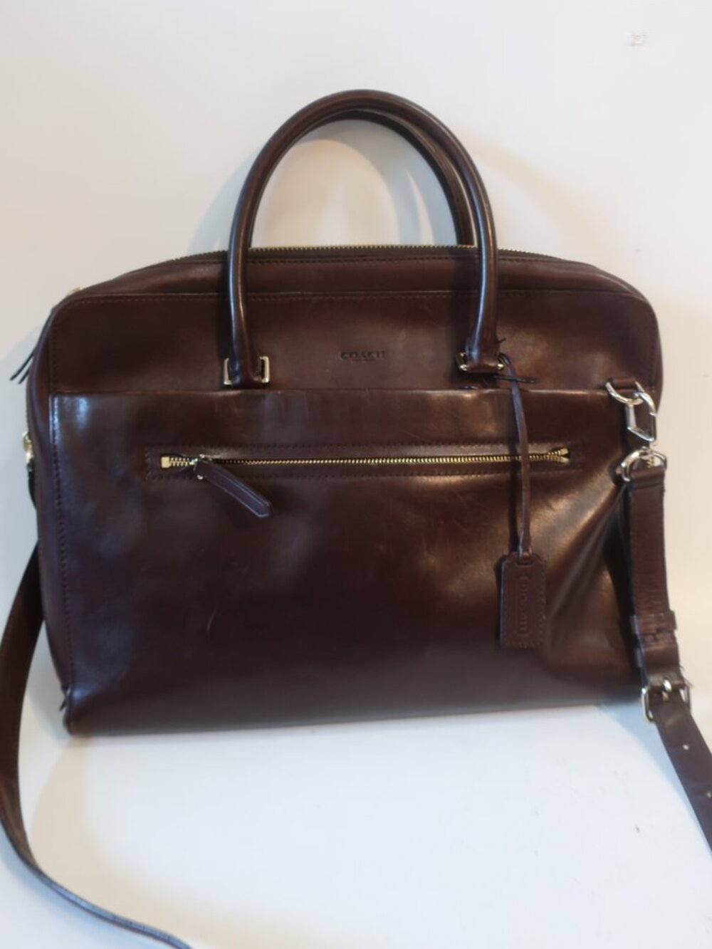 Mens Coach E1473-71375 Mahogany Brown Slim Crosby Leather Commuter Briefcase